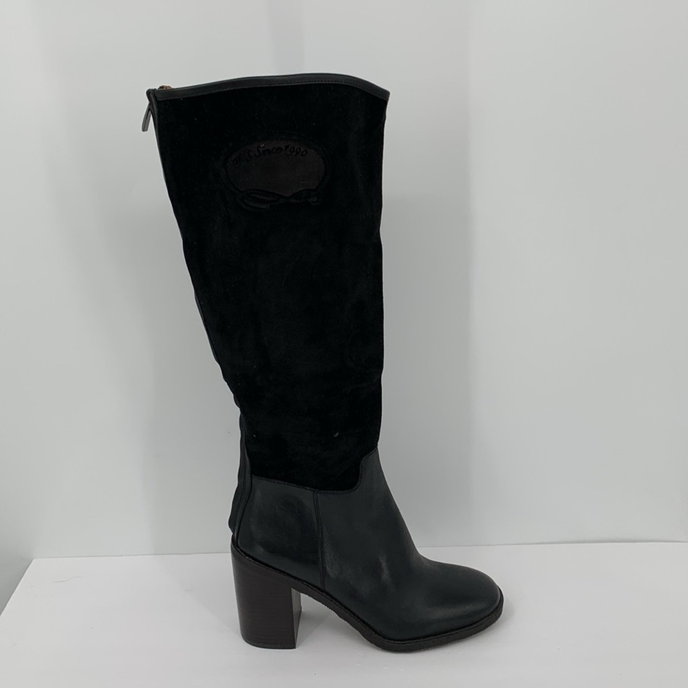 Franco Sarto Rivet knee high tall boots shoe black suede leather heel zipper